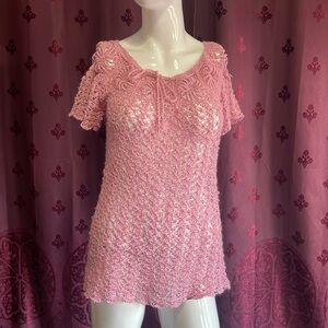 Handmade Crochet Pink Short Sleeve Blouse Size Medium
